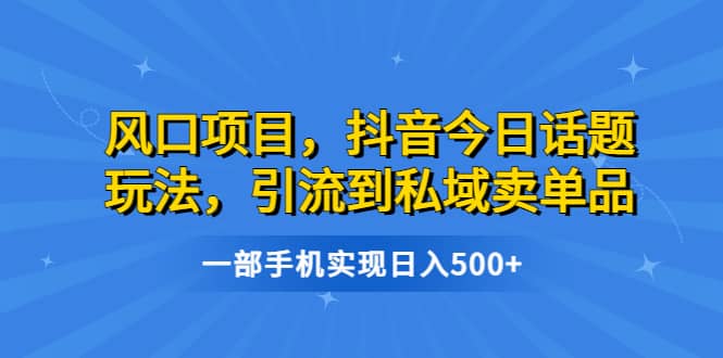 风口项目，抖音今日话题玩法，引流到私域卖单品，一部手机实现日入500+网创吧-网创项目资源站-副业项目-创业项目-搞钱项目恒杨云站