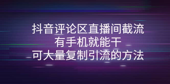 抖音评论区直播间截流，有手机就能干，可大量复制引流的方法网创吧-网创项目资源站-副业项目-创业项目-搞钱项目恒杨云站