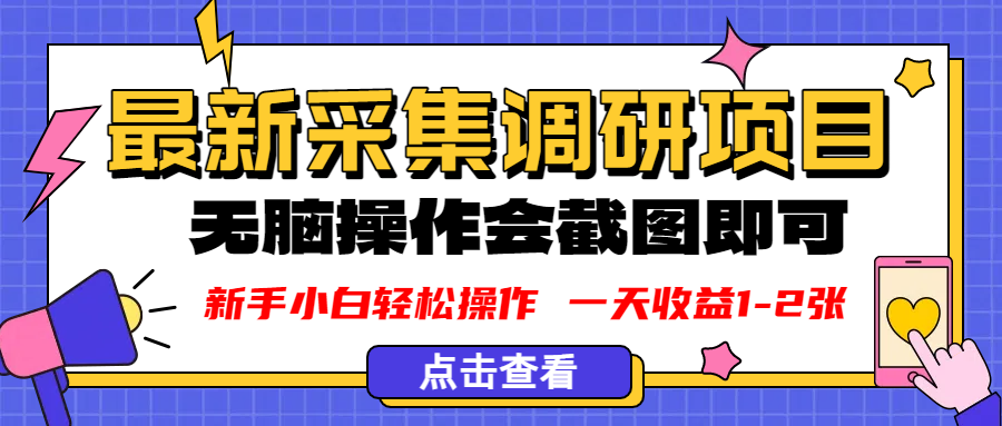 新版采集调研项目，截图上传即可，无脑操作，日收益1-2张网创吧-网创项目资源站-副业项目-创业项目-搞钱项目恒杨云站