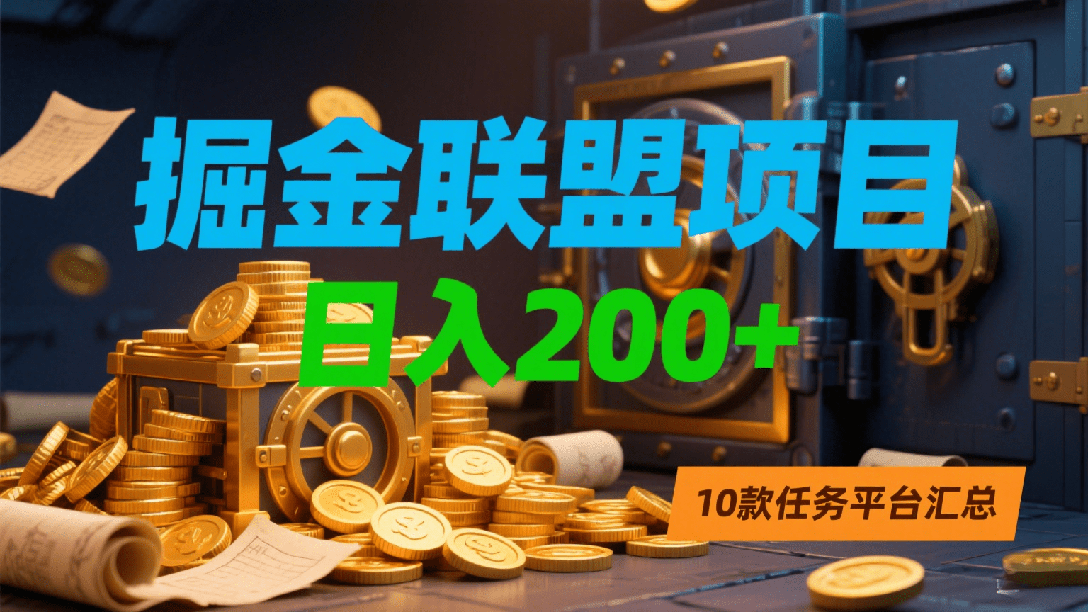 掘金联盟项目，日入200+，10款任务平台汇总网创吧-网创项目资源站-副业项目-创业项目-搞钱项目恒杨云站