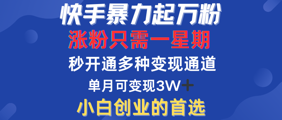 快手暴力起万粉，涨粉只需一星期！多种变现模式网创吧-网创项目资源站-副业项目-创业项目-搞钱项目恒杨云站