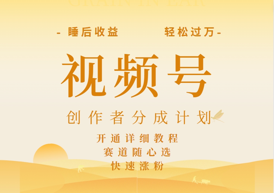 详解视频号创作者分成计划，暴力起号，可同步多平台，实现睡后收入2W+，看懂即可操作！网创吧-网创项目资源站-副业项目-创业项目-搞钱项目恒杨云站
