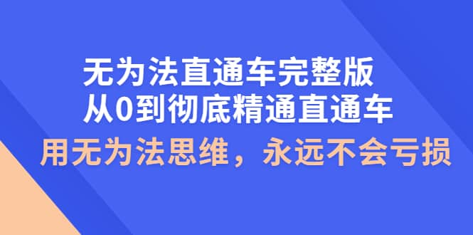 无为法直通车完整版：从0到彻底精通直通车，用无为法思维，永远不会亏损网创吧-网创项目资源站-副业项目-创业项目-搞钱项目恒杨云站