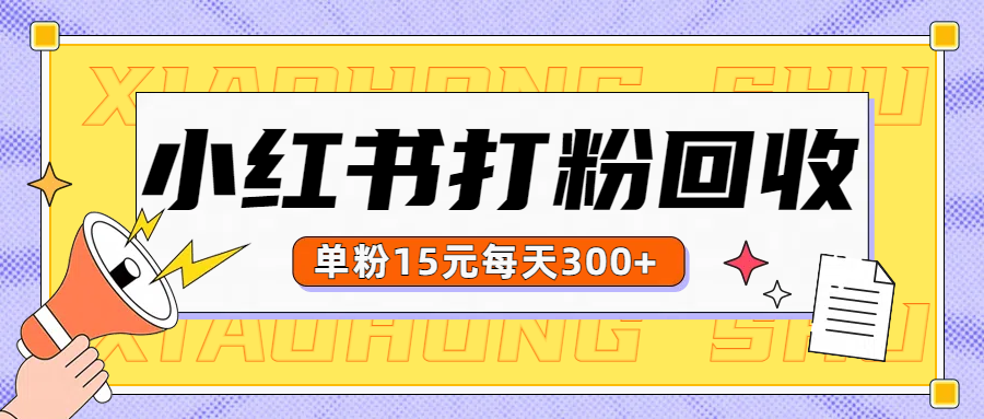 小红书打粉，单粉15元回收每天300+网创吧-网创项目资源站-副业项目-创业项目-搞钱项目恒杨云站