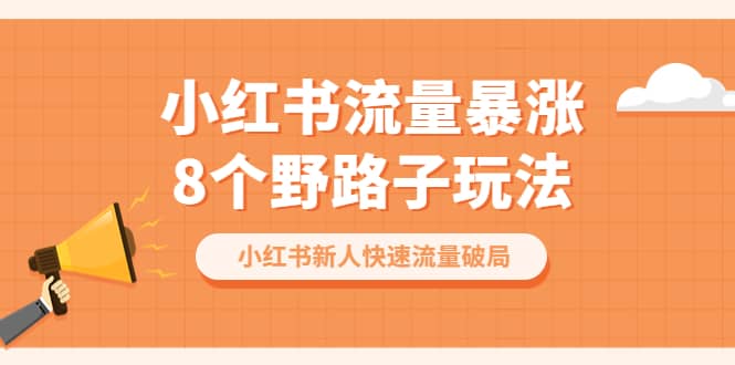 小红书流量-暴涨8个野路子玩法：小红书新人快速流量破局（8节课）网创吧-网创项目资源站-副业项目-创业项目-搞钱项目恒杨云站