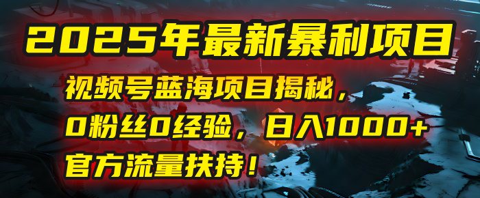2025年最新暴利项目：视频号蓝海项目揭秘，0粉丝0经验，日入1000+，官方流量扶持！网创吧-网创项目资源站-副业项目-创业项目-搞钱项目恒杨云站