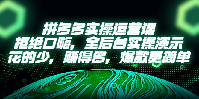 拼多多实操运营课：拒绝口嗨，全后台实操演示，花的少，赚得多，爆款更简单网创吧-网创项目资源站-副业项目-创业项目-搞钱项目恒杨云站