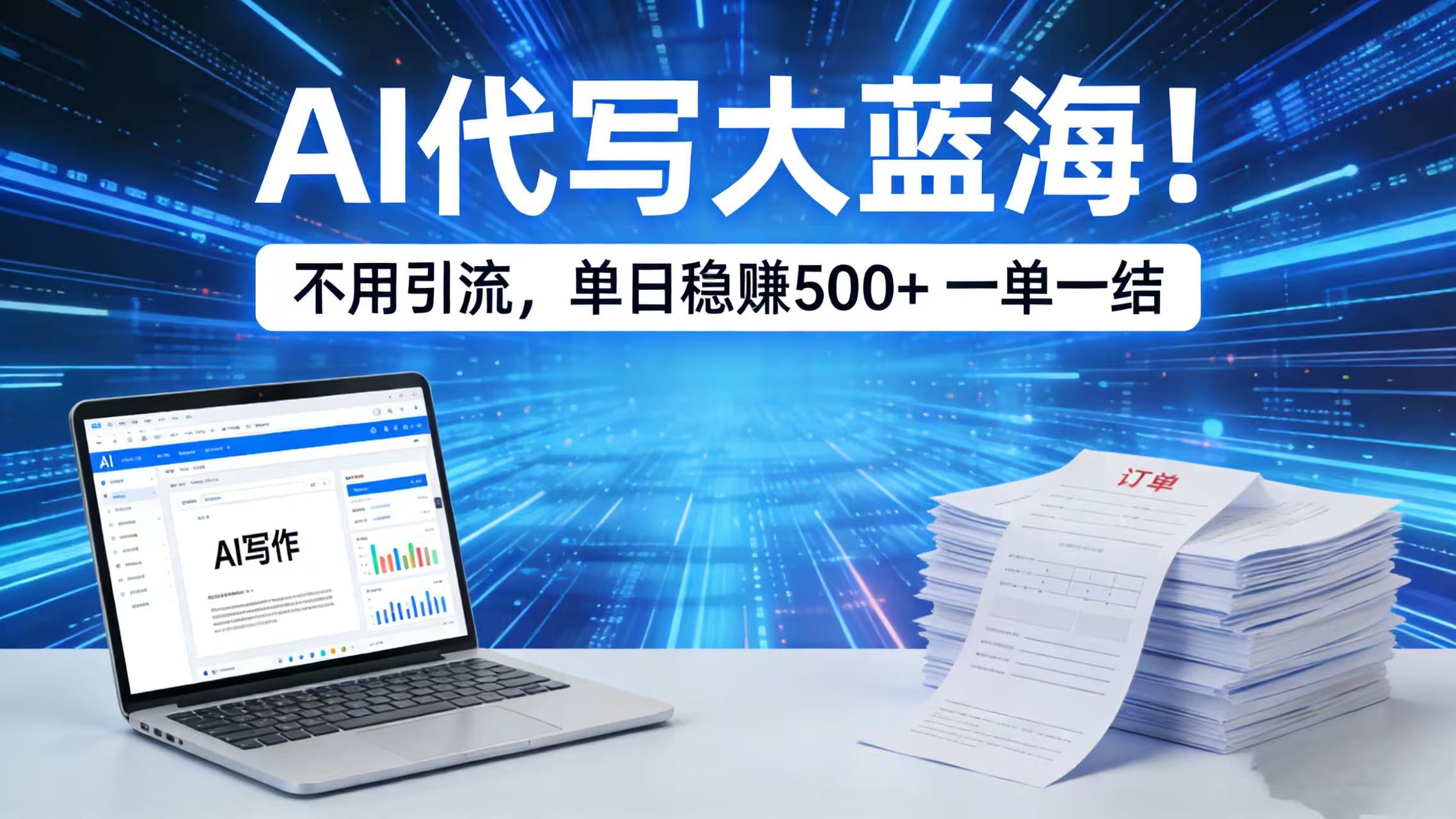 AI 代写大蓝海！不用引流，单日稳赚 500 + 一单一结网创吧-网创项目资源站-副业项目-创业项目-搞钱项目恒杨云站