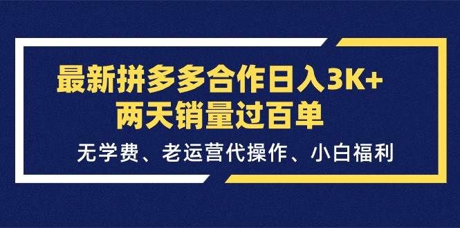 最新拼多多合作日入3K+两天销量过百单，无学费、老运营代操作、小白福利网创吧-网创项目资源站-副业项目-创业项目-搞钱项目恒杨云站