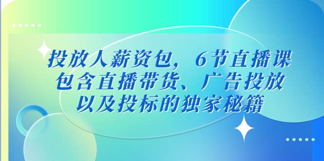 投放人薪资包，6节直播课，包含直播带货、广告投放、以及投标的独家秘籍网创吧-网创项目资源站-副业项目-创业项目-搞钱项目恒杨云站