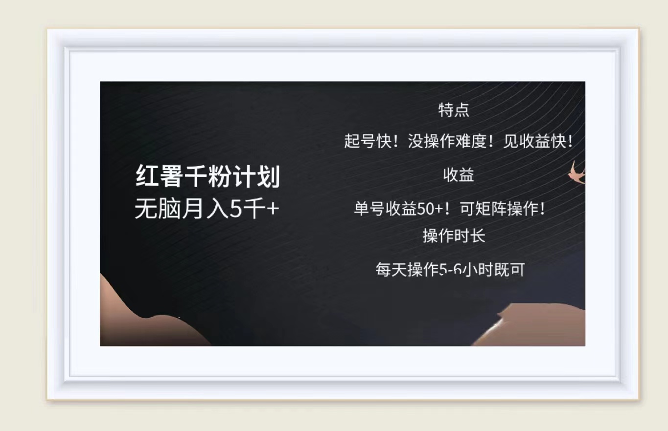 红薯千粉计划无脑月入5千➕！既做既赚！网创吧-网创项目资源站-副业项目-创业项目-搞钱项目恒杨云站