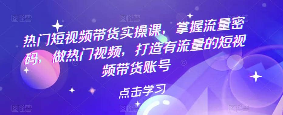 热门短视频带货实战 掌握流量密码 做热门视频 打造有流量的短视频带货账号网创吧-网创项目资源站-副业项目-创业项目-搞钱项目恒杨云站