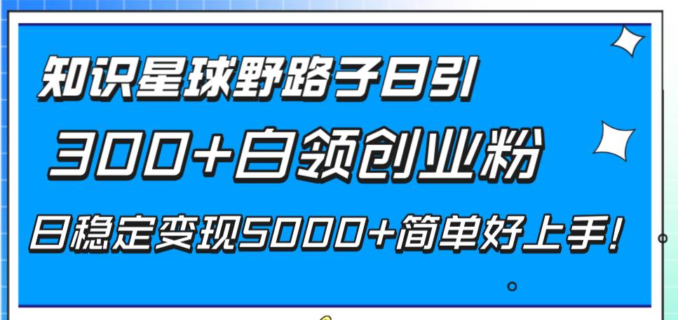 知识星球野路子日引300+白领创业粉，日稳定变现5000+简单好上手！网创吧-网创项目资源站-副业项目-创业项目-搞钱项目恒杨云站