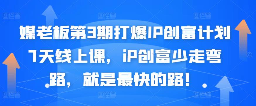 媒老板第3期打爆IP创富计划7天线上课，iP创富少走弯路，就是最快的路！网创吧-网创项目资源站-副业项目-创业项目-搞钱项目恒杨云站