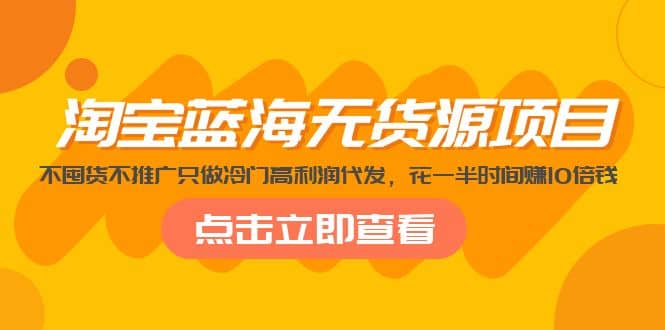 淘宝蓝海无货源项目，不囤货不推广只做冷门高利润代发网创吧-网创项目资源站-副业项目-创业项目-搞钱项目恒杨云站