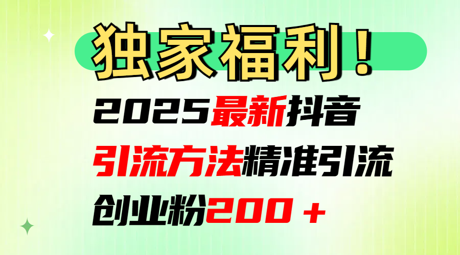 2025最新抖音引流方法每日精准引流创业粉200＋网创吧-网创项目资源站-副业项目-创业项目-搞钱项目恒杨云站
