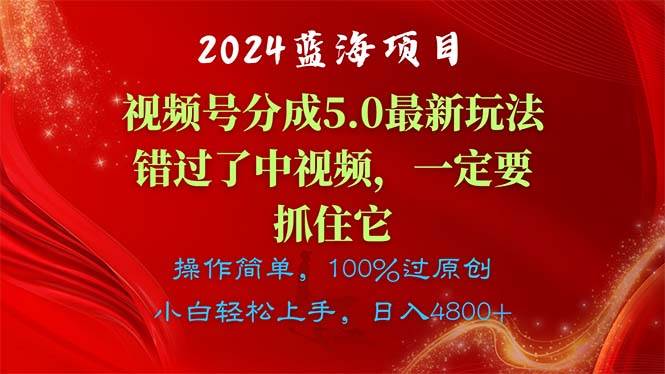 2024蓝海项目，视频号分成计划5.0最新玩法，错过了中视频，一定要抓住…网创吧-网创项目资源站-副业项目-创业项目-搞钱项目恒杨云站