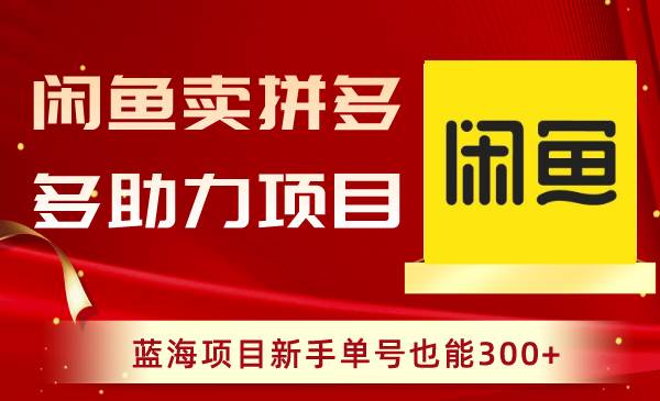 闲鱼卖拼多多助力项目，蓝海项目新手单号也能300+网创吧-网创项目资源站-副业项目-创业项目-搞钱项目恒杨云站