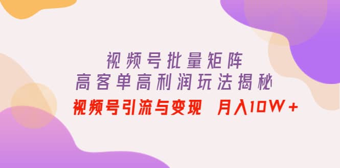 视频号批量矩阵的高客单高利润玩法揭秘网创吧-网创项目资源站-副业项目-创业项目-搞钱项目恒杨云站