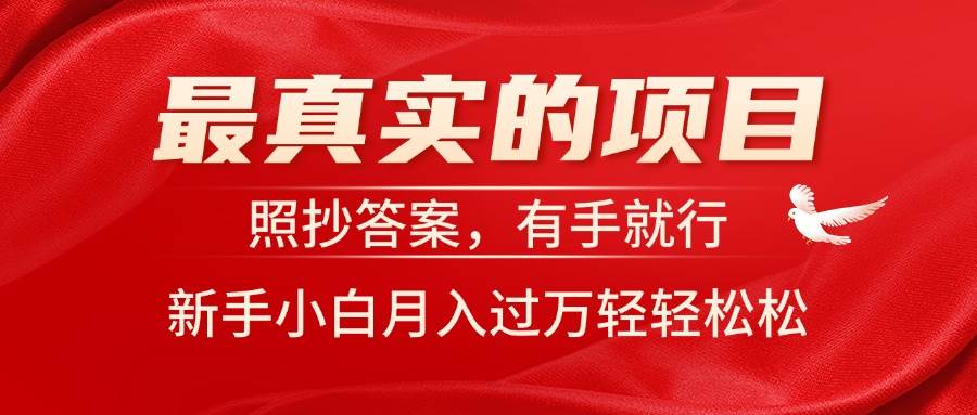 最真实的项目，照抄答案，有手就行，新手小白月入过万轻轻松松网创吧-网创项目资源站-副业项目-创业项目-搞钱项目恒杨云站