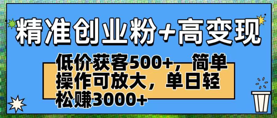 精准创业粉+高变现：低价获客500+，简单操作可放大，单日轻松赚3000+网创吧-网创项目资源站-副业项目-创业项目-搞钱项目恒杨云站