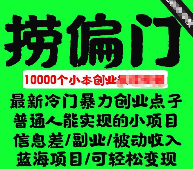千款捞偏门小本创业小项目，总有一款适合你【无水印】网创吧-网创项目资源站-副业项目-创业项目-搞钱项目恒杨云站