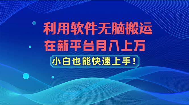 利用软件无脑搬运，在新平台月入上万，小白也能快速上手网创吧-网创项目资源站-副业项目-创业项目-搞钱项目恒杨云站