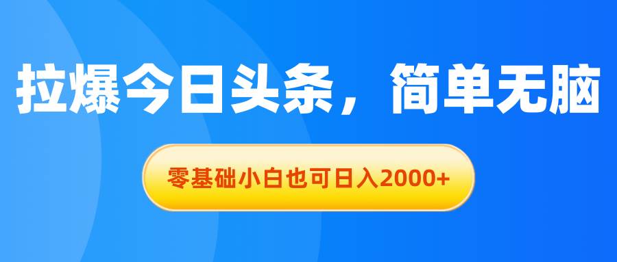 拉爆今日头条，简单无脑，零基础小白也可日入2000+网创吧-网创项目资源站-副业项目-创业项目-搞钱项目恒杨云站