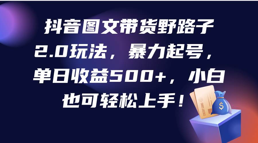 抖音图文带货野路子2.0玩法，暴力起号，单日收益500+，小白也可轻松上手！网创吧-网创项目资源站-副业项目-创业项目-搞钱项目恒杨云站