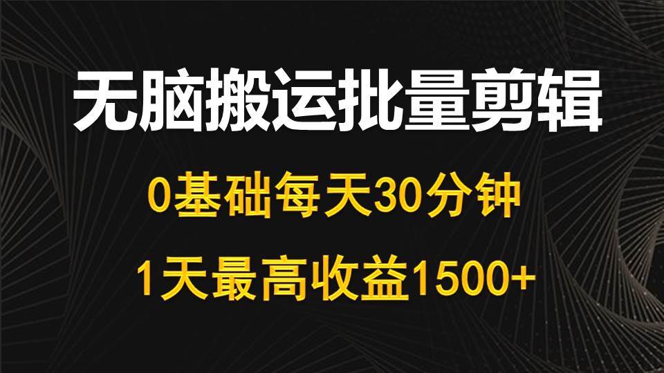 每天30分钟，0基础无脑搬运批量剪辑，1天最高收益1500+网创吧-网创项目资源站-副业项目-创业项目-搞钱项目恒杨云站