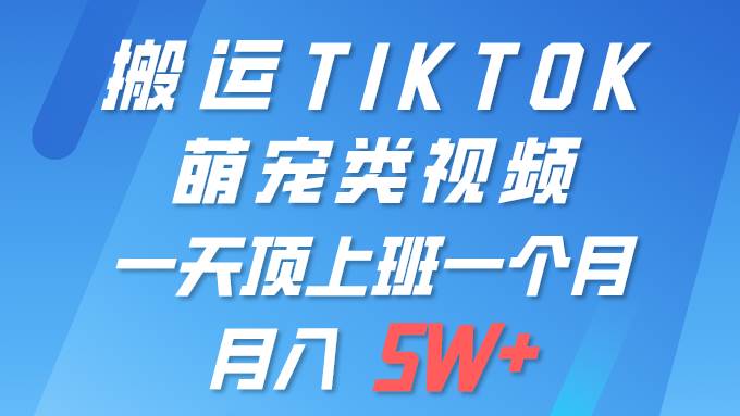 一键搬运TIKTOK萌宠类视频 一部手机即可操作 所有平台均可发布 轻松月入5W+网创吧-网创项目资源站-副业项目-创业项目-搞钱项目恒杨云站