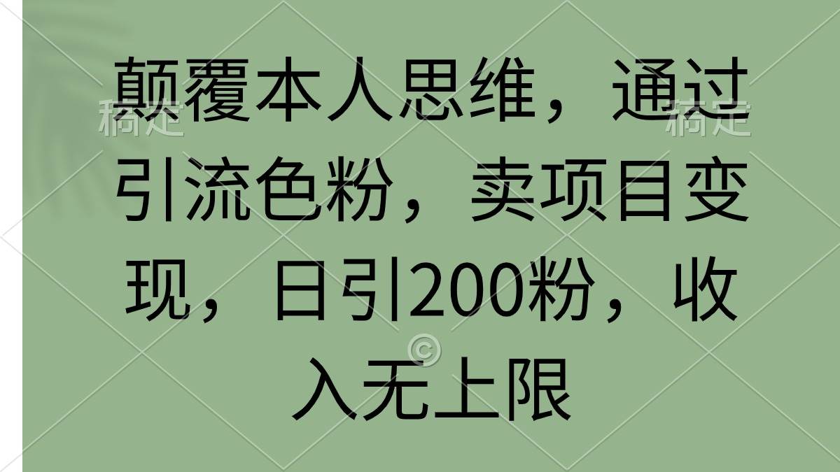 颠覆本人思维，通过引流色粉，卖项目变现，日引200粉，收入无上限网创吧-网创项目资源站-副业项目-创业项目-搞钱项目恒杨云站