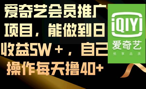 爱奇艺会员推广项目，能做到日收益5W＋，自己操作每天撸40+网创吧-网创项目资源站-副业项目-创业项目-搞钱项目恒杨云站