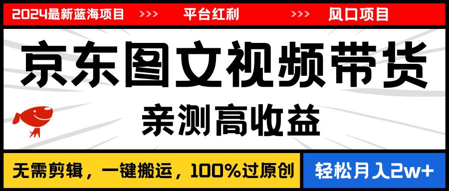 2024最新蓝海项目，逛逛京东图文视频带货，无需剪辑，月入20000+网创吧-网创项目资源站-副业项目-创业项目-搞钱项目恒杨云站