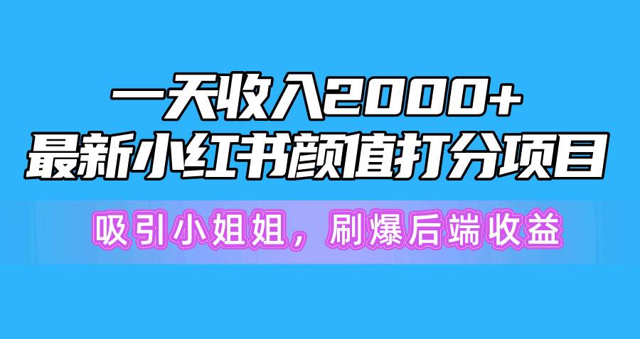 一天收入2000+，最新小红书颜值打分项目，吸引小姐姐，刷爆后端收益网创吧-网创项目资源站-副业项目-创业项目-搞钱项目恒杨云站