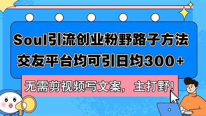 Soul引流创业粉野路子方法，交友平台均可引日均300+，无需剪视频写文案…网创吧-网创项目资源站-副业项目-创业项目-搞钱项目恒杨云站