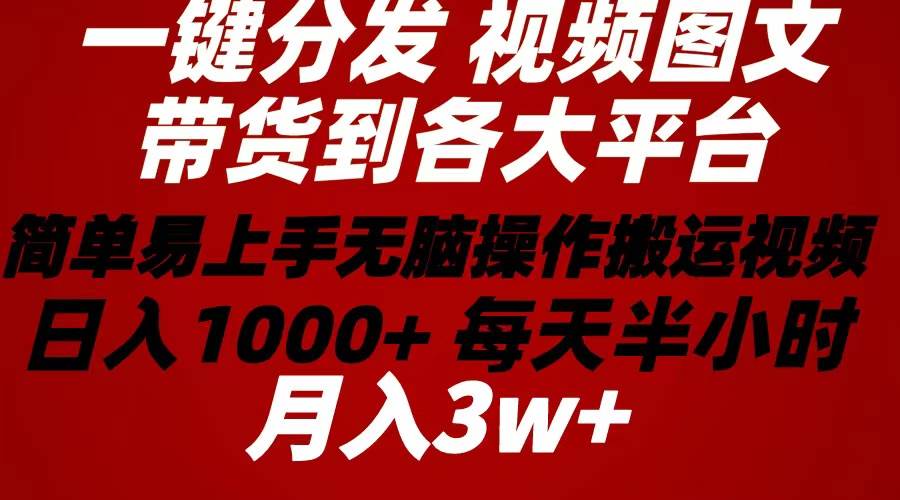 2024年 一键分发带货图文视频  简单易上手 无脑赚收益 每天半小时日入1…网创吧-网创项目资源站-副业项目-创业项目-搞钱项目恒杨云站