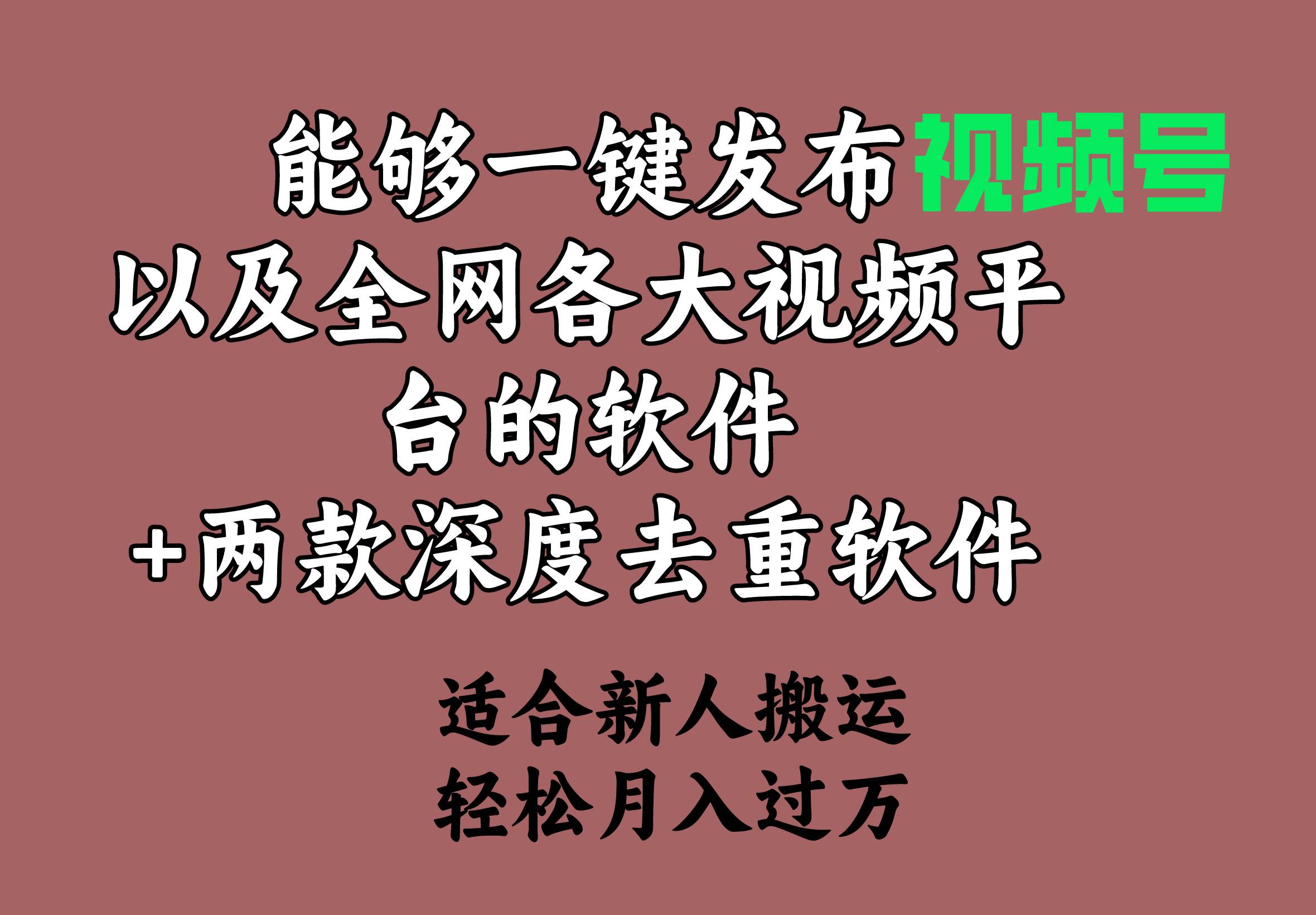 能够一键发布视频号以及全网各大视频平台的软件+两款深度去重软件 适合…网创吧-网创项目资源站-副业项目-创业项目-搞钱项目恒杨云站