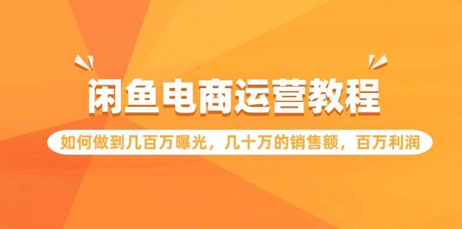 闲鱼电商运营教程：如何做到几百万曝光，几十万的销售额，百万利润网创吧-网创项目资源站-副业项目-创业项目-搞钱项目恒杨云站