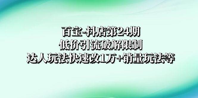 百宝-抖店第24期：低价引流破解限制，达人玩法快速改1万+销量玩法等网创吧-网创项目资源站-副业项目-创业项目-搞钱项目恒杨云站