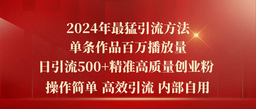 2024年最猛暴力引流方法，单条作品百万播放 单日引流500+高质量精准创业粉网创吧-网创项目资源站-副业项目-创业项目-搞钱项目恒杨云站