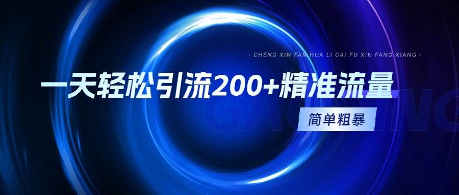 一天轻松引流200+精准流量，简单粗暴，一看就会网创吧-网创项目资源站-副业项目-创业项目-搞钱项目恒杨云站