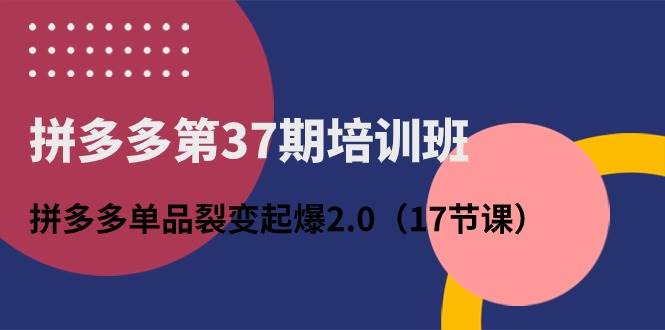拼多多第37期培训班：拼多多单品裂变起爆2.0（17节课）网创吧-网创项目资源站-副业项目-创业项目-搞钱项目恒杨云站
