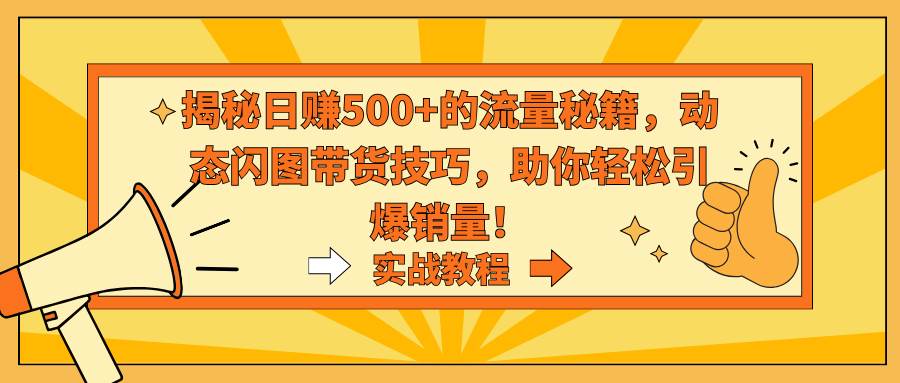 揭秘日赚500+的流量秘籍，动态闪图带货技巧，助你轻松引爆销量！网创吧-网创项目资源站-副业项目-创业项目-搞钱项目恒杨云站