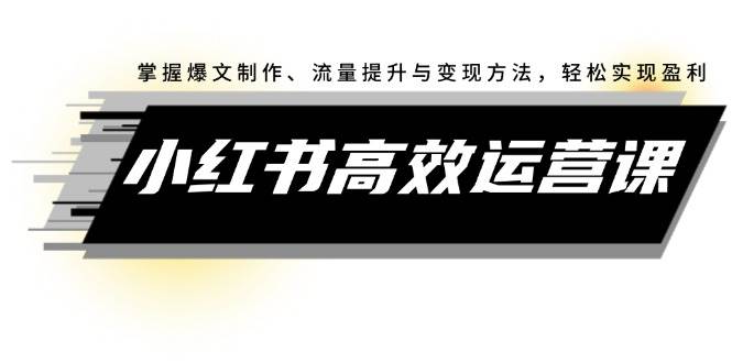 小红书高效运营课：掌握爆文制作、流量提升与变现方法，轻松实现盈利网创吧-网创项目资源站-副业项目-创业项目-搞钱项目恒杨云站