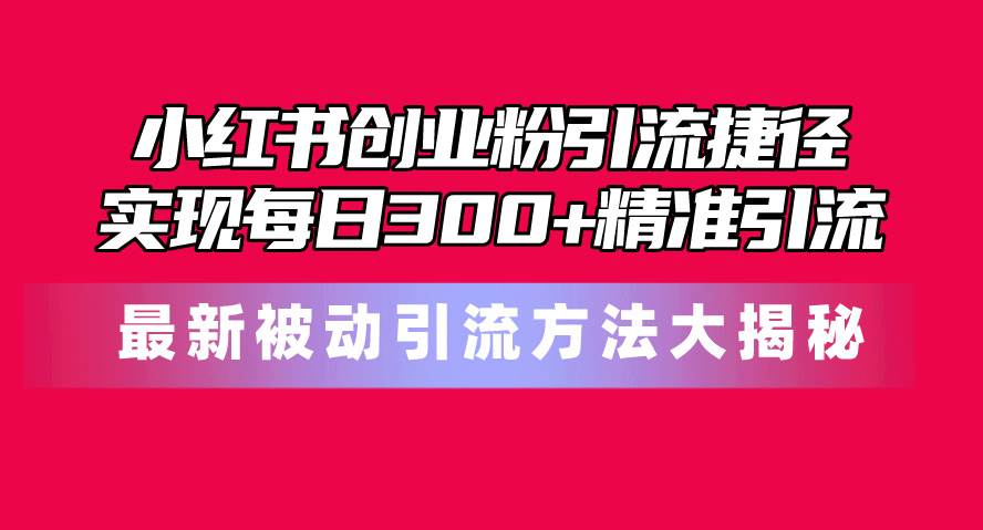 小红书创业粉引流捷径！最新被动引流方法大揭秘，实现每日300+精准引流网创吧-网创项目资源站-副业项目-创业项目-搞钱项目恒杨云站