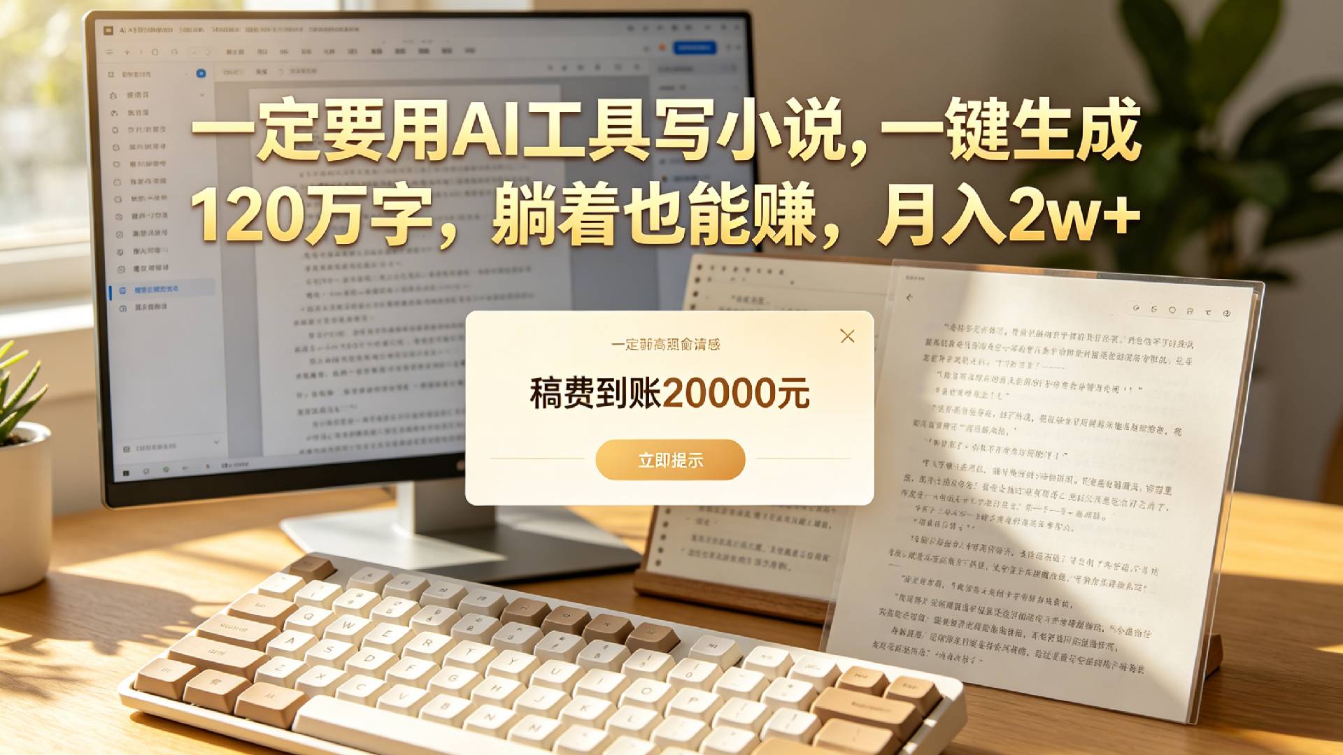 【听劝】一定要用AI工具写小说,一键生成120万字,躺着也能赚,月入2w+网创吧-网创项目资源站-副业项目-创业项目-搞钱项目恒杨云站