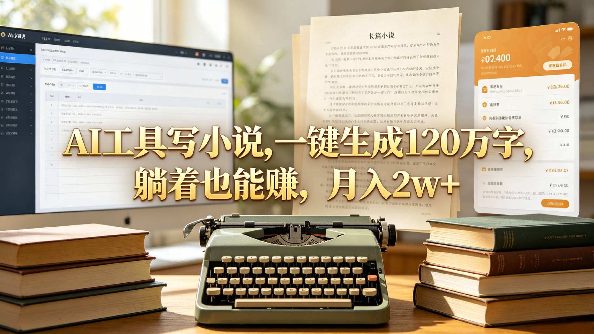 AI工具写小说,一键生成120万字，躺着也能赚，月入2w+！网创吧-网创项目资源站-副业项目-创业项目-搞钱项目恒杨云站