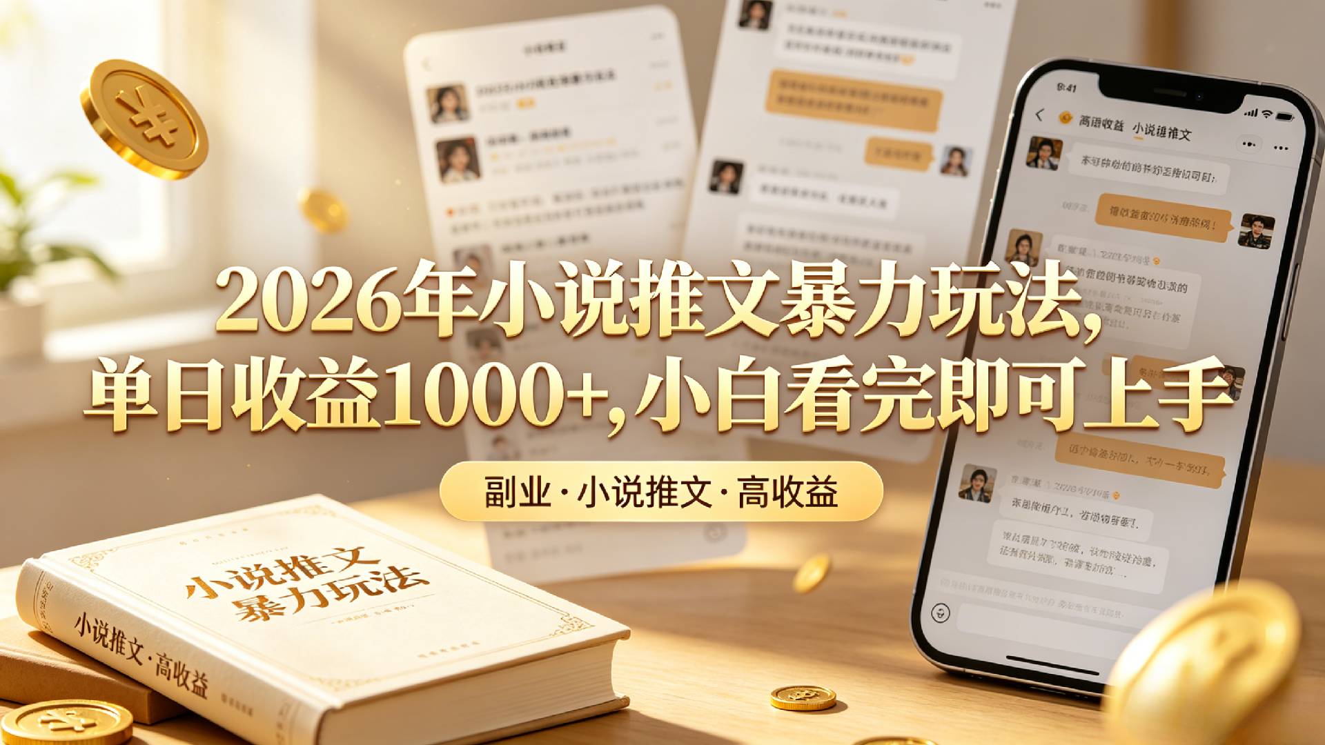 2026年小说推文暴力玩法，单日收益1000+，小白看完即可上手网创吧-网创项目资源站-副业项目-创业项目-搞钱项目恒杨云站
