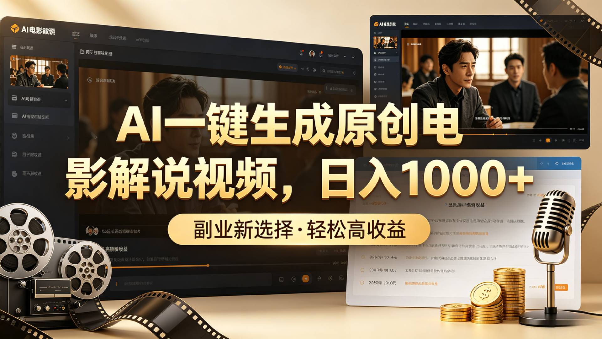 AI一键生成原创电影解说视频，日入1000+！网创吧-网创项目资源站-副业项目-创业项目-搞钱项目恒杨云站